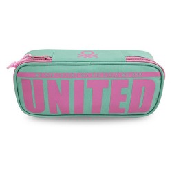 Ученически несесер Benetton, цвят мента с розови букви и ципове 6769